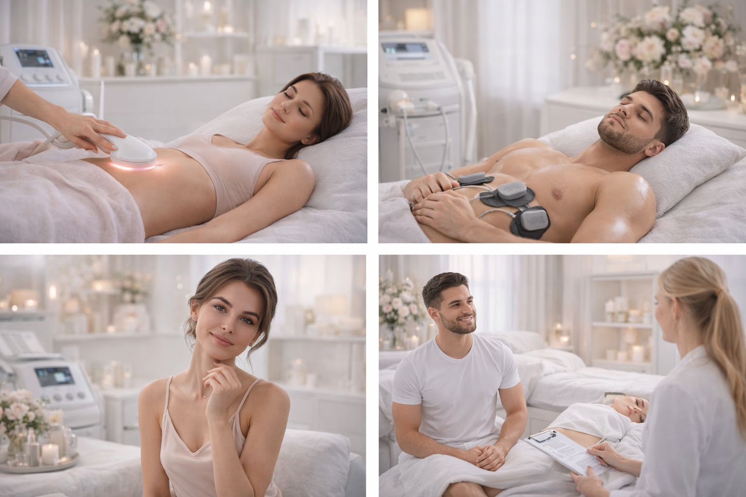 Collage of different treatment areas and modalities offered at La Lipo Services