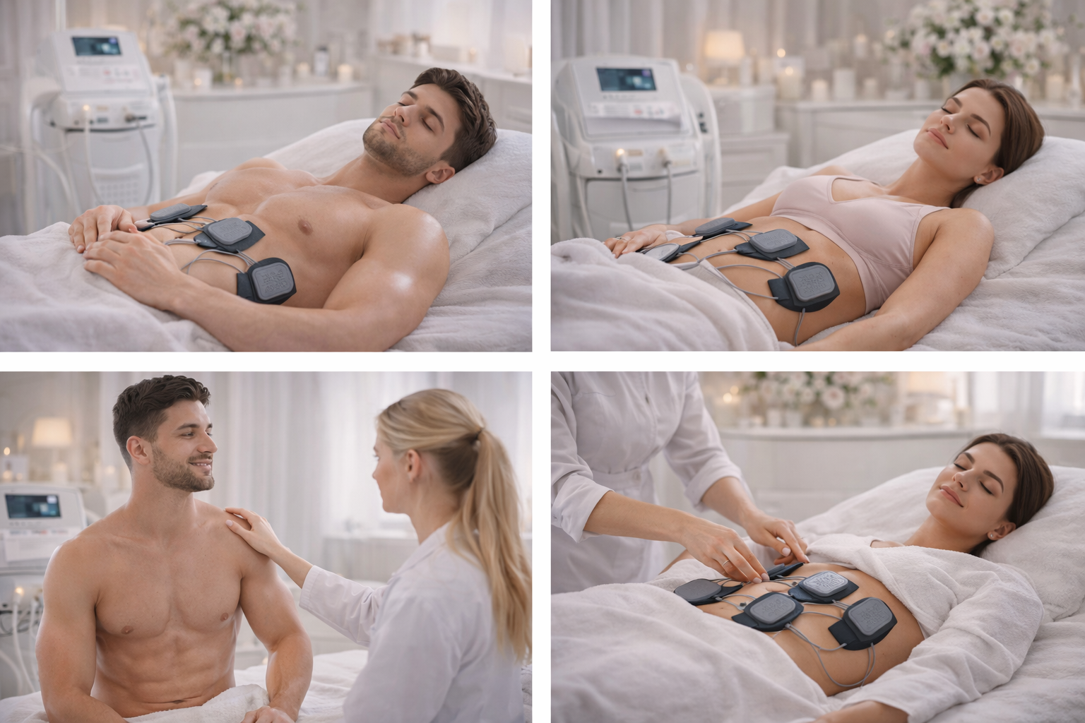 Illustration showing different body areas that can be treated with muscle toning and strength support services