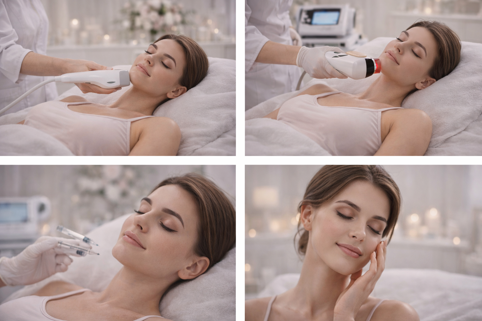 Illustration showing different facial areas that can be treated with skin tightening and facial rejuvenation services